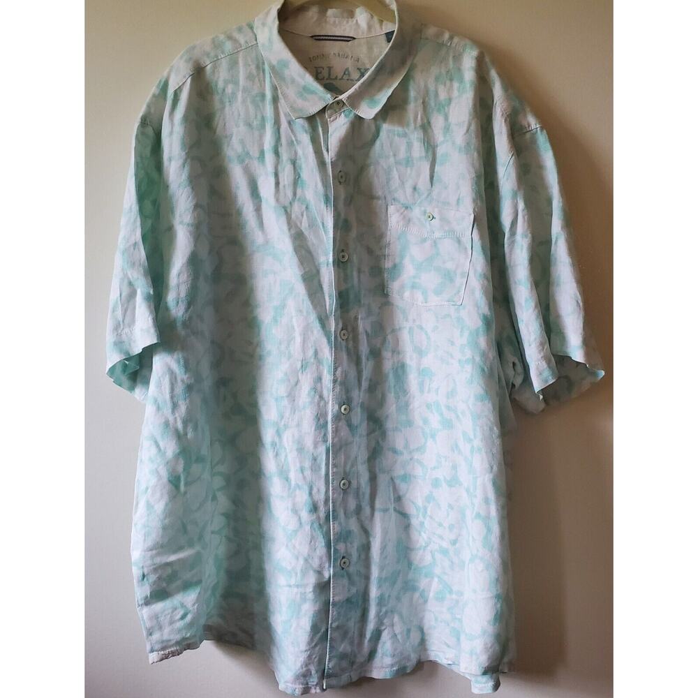 TOMMY BAHAMA XXL Mens Linen Hawaiian Shirt Pool Party Beach Cruise Blue Floral